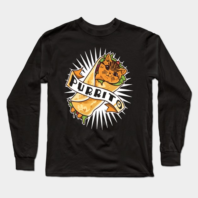 Purrito Cat In Burrito Mexican Food Long Sleeve T-Shirt by Jimmyson